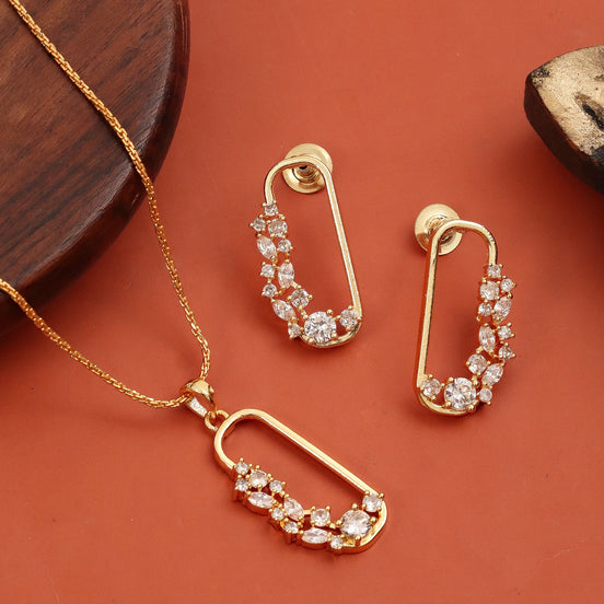 Gold Plated Gemstone Safety-Pin Pattern Jewelry Set