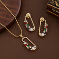 Gold Plated Gemstone Safety-Pin Pattern Jewelry Set