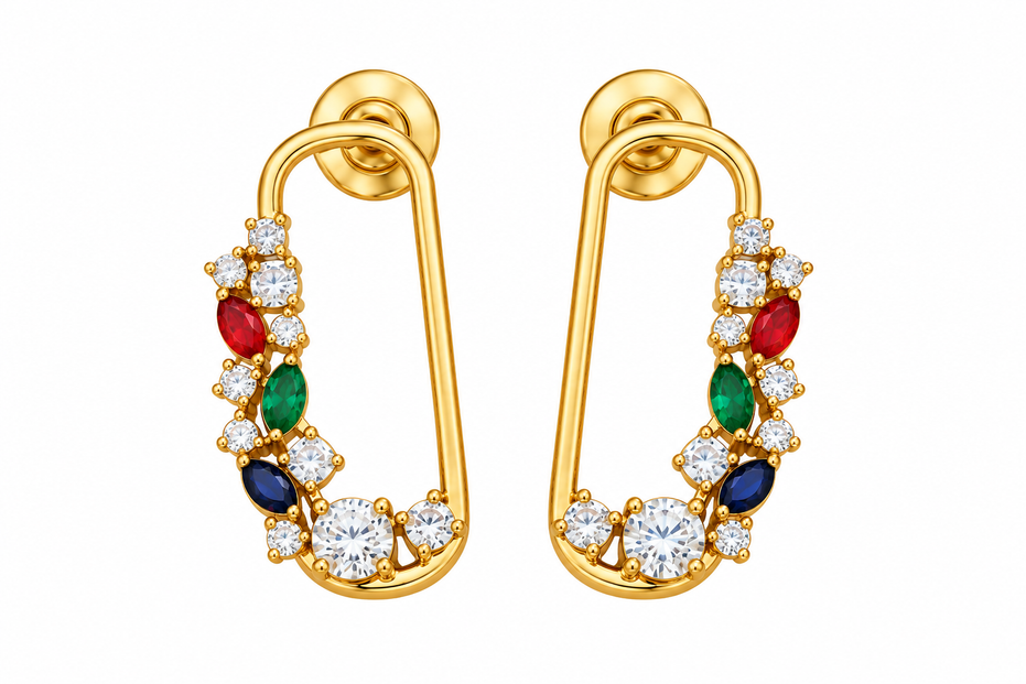 Gold Plated Gemstone Safety-Pin Pattern Jewelry Set