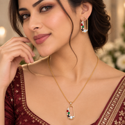 Gold Plated Gemstone Safety-Pin Pattern Jewelry Set