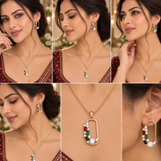 Gold Plated Gemstone Safety-Pin Pattern Jewelry Set