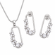 Rhodium Plated CZ Stone Safety Pin Pattern Necklace Set
