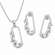 Rhodium Plated CZ Stone Safety Pin Pattern Necklace Set