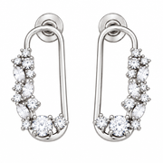 Rhodium Plated CZ Stone Safety Pin Pattern Necklace Set