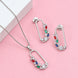 Rhodium Plated CZ Stone Safety Pin Pattern Necklace Set