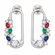 Rhodium Plated CZ Stone Safety Pin Pattern Necklace Set
