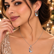 Rhodium Plated CZ Stone Safety Pin Pattern Necklace Set