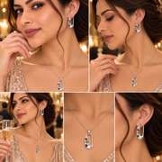 Rhodium Plated CZ Stone Safety Pin Pattern Necklace Set