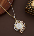 Antique Coin Design Floral CZ Pendant Necklace