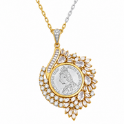 Antique Coin Design Floral CZ Pendant Necklace