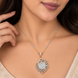 Antique Coin Design Floral CZ Pendant Necklace