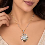 Antique Coin Design Floral CZ Pendant Necklace
