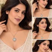 Antique Coin Design Floral CZ Pendant Necklace