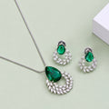 Rhodium Plated Teardrop Floral Leaf Pattern Necklace Set