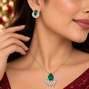Rhodium Plated Teardrop Floral Leaf Pattern Necklace Set