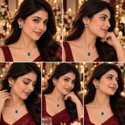 Rhodium Plated Teardrop Floral Leaf Pattern Necklace Set