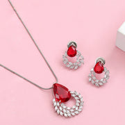 Rhodium Plated Teardrop Floral Leaf Pattern Necklace Set