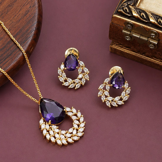 Purple Teardrop Gemstone Floral Leaf Pattern Set