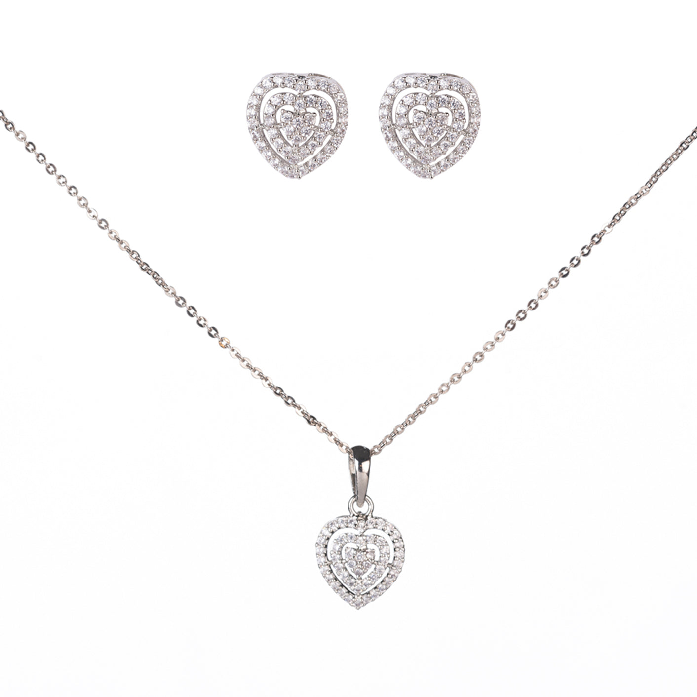 Chic Rhodium Locket Set with Heart-Shaped Pendant - Opal Touch