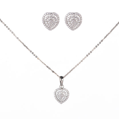 Chic Rhodium Locket Set with Heart-Shaped Pendant - Opal Touch