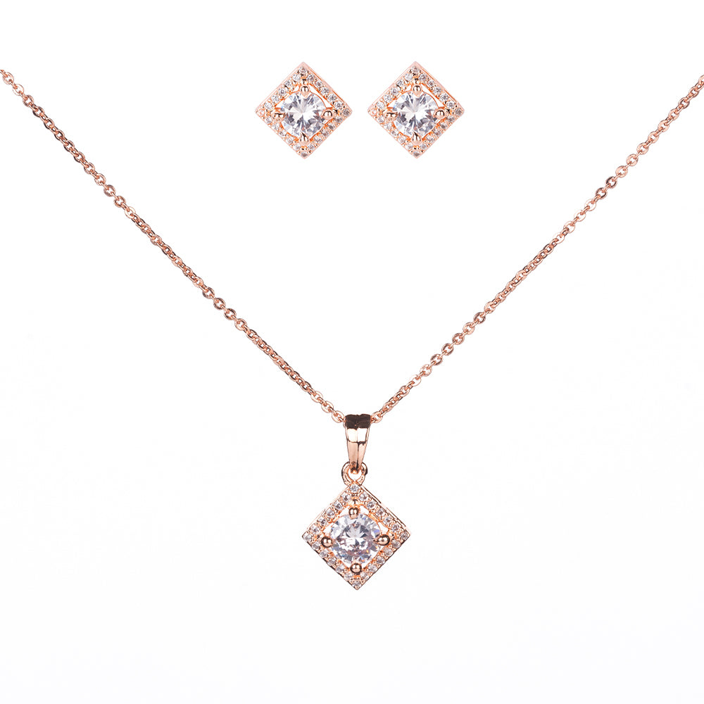 Delicate Rose Gold Locket Set with Diamante - Opal Touch