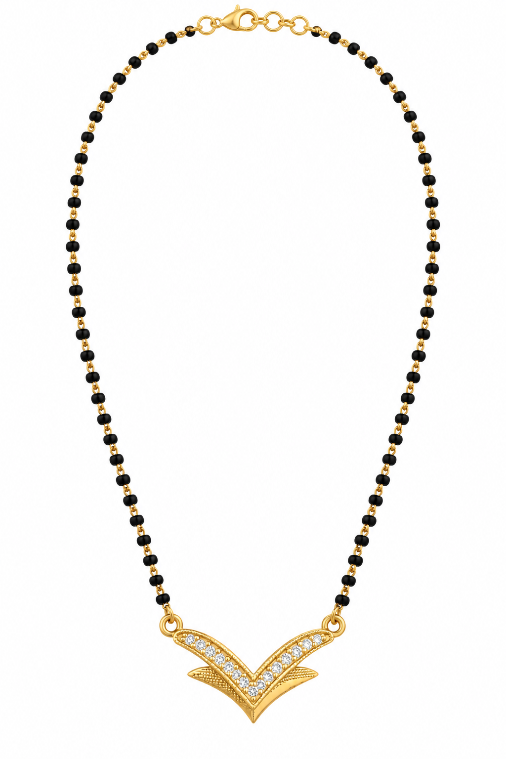 Gold Plated Sparkling Stone Pendant & V-Shaped Chevron Pattern Designer Mangalsutra