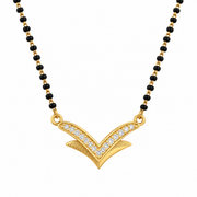 Gold Plated Sparkling Stone Pendant & V-Shaped Chevron Pattern Designer Mangalsutra