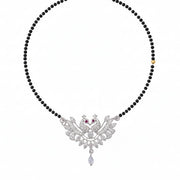 Rhodium Plated Floral Leaf Pattern & CZ Stone Studded Pendant Peacock Designer Mangalsutra