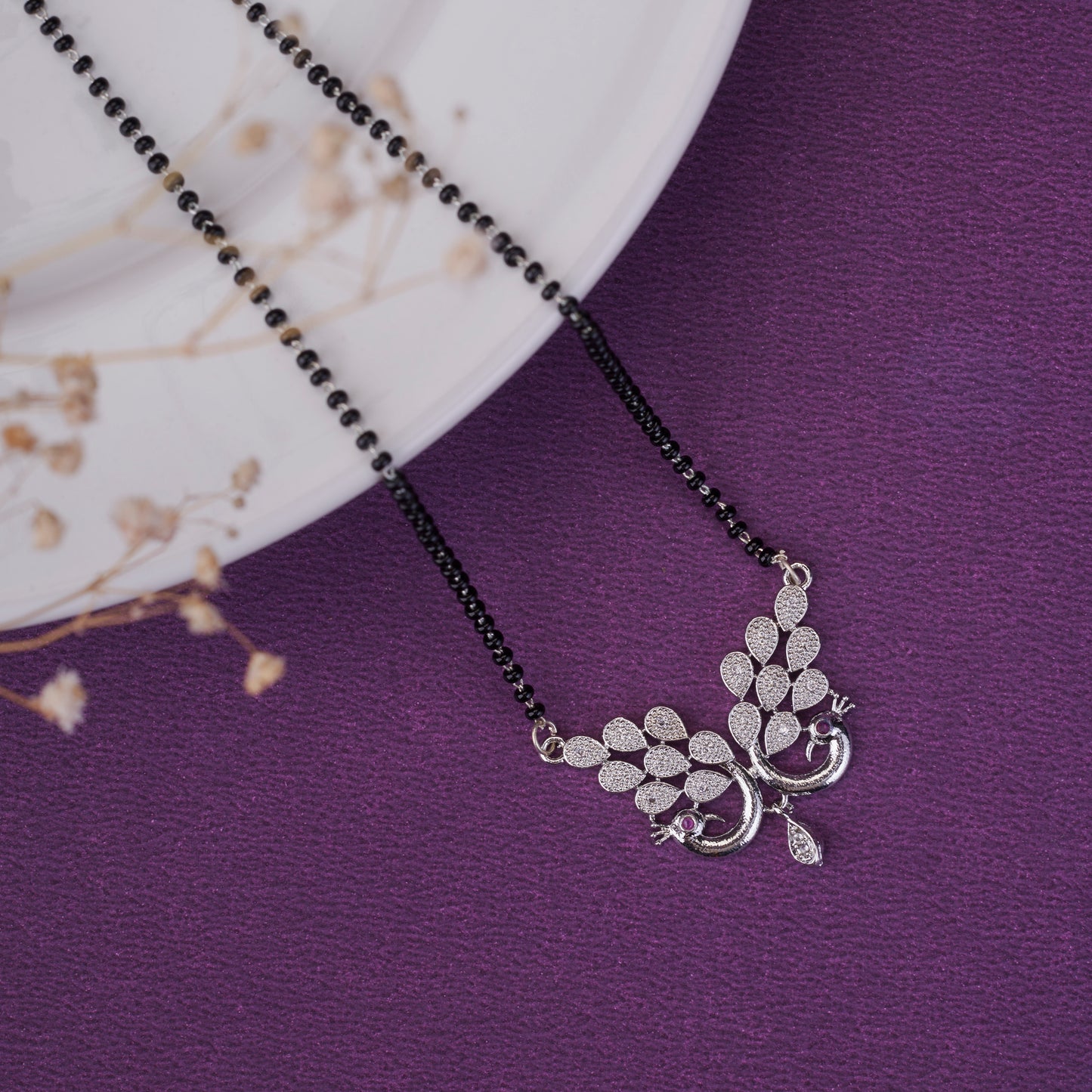 Embellished Peacock Rhodium Mangalsutra