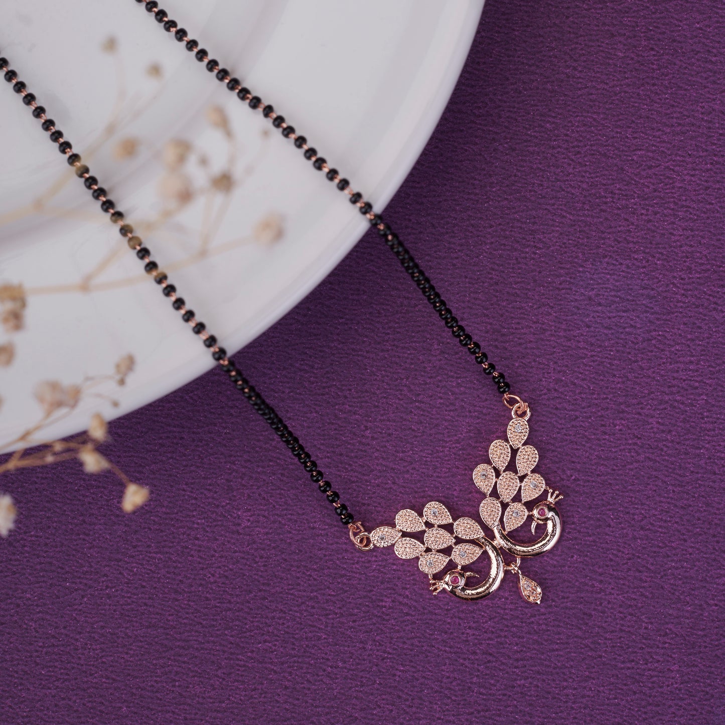 Fashionable Rose Gold Peacock Mangalsutra - Opal Touch