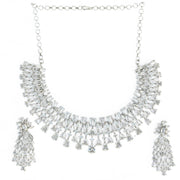 American Diamond Necklace Set with Cascading Teardrop and Marquise Stone Pattern