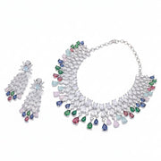 American Diamond Necklace Set with Cascading Teardrop and Marquise Stone Pattern