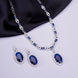 Rhodium Plated AD Necklace Set with Oval Halo Pendant and Matching Earrings