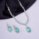 Rhodium Plated AD Necklace Set with Oval Halo Pendant and Matching Earrings