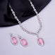 Rhodium Plated AD Necklace Set with Oval Halo Pendant and Matching Earrings