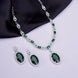Rhodium Plated AD Necklace Set with Oval Halo Pendant and Matching Earrings