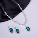 Rhodium Plated AD Necklace Set with Oval Halo Pendant and Matching Earrings