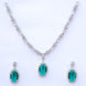 Rhodium Plated AD Necklace Set with Oval Halo Pendant and Matching Earrings