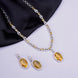 Rhodium Plated AD Necklace Set with Oval Halo Pendant and Matching Earrings