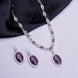 Rhodium Plated AD Necklace Set with Oval Halo Pendant and Matching Earrings