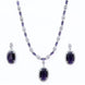 Rhodium Plated AD Necklace Set with Oval Halo Pendant and Matching Earrings