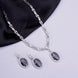 Rhodium Plated AD Necklace Set with Oval Halo Pendant and Matching Earrings