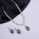 Rhodium Plated AD Necklace Set with Oval Halo Pendant and Matching Earrings
