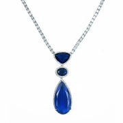 Rhodium Plated AD Necklace Set with Geometric Centre Stone and Teardrop Pendant Earrings
