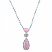 Rhodium Plated AD Necklace Set with Geometric Centre Stone and Teardrop Pendant Earrings
