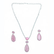 Rhodium Plated AD Necklace Set with Geometric Centre Stone and Teardrop Pendant Earrings
