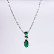 Rhodium Plated AD Necklace Set with Geometric Centre Stone and Teardrop Pendant Earrings