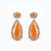 Rhodium Plated AD Necklace Set with Geometric Centre Stone and Teardrop Pendant Earrings