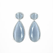 Rhodium Plated AD Necklace Set with Geometric Centre Stone and Teardrop Pendant Earrings