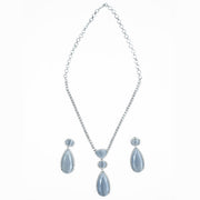 Rhodium Plated AD Necklace Set with Geometric Centre Stone and Teardrop Pendant Earrings